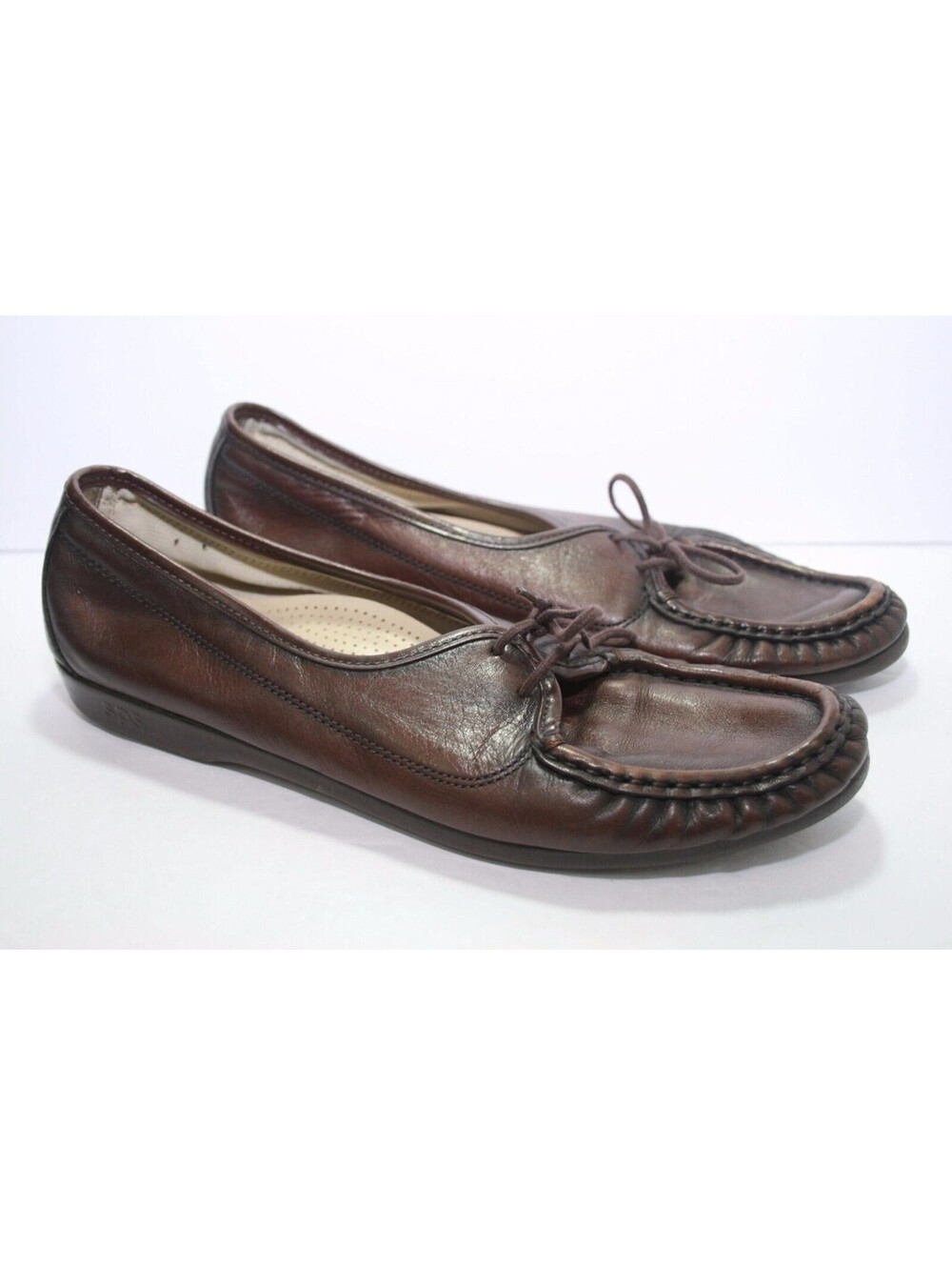 SAS Comfort Walking Shoes Brown Leather Tie Lace Loafers 112700 Womens Size 8.5